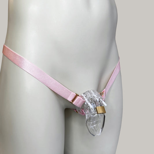 Male Three Straps Chastity Cage Support Belt Pink