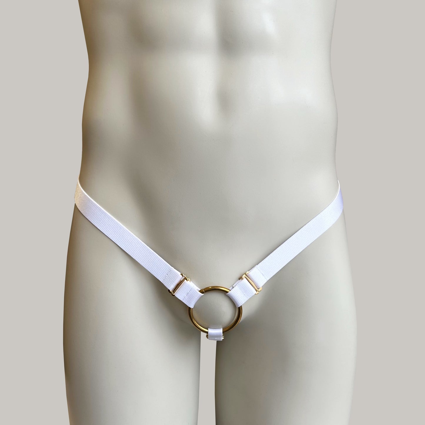 Male Three Straps Chastity Cage Support Belt White