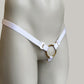 Male Bow Three Straps Chastity Cage Support Belt White