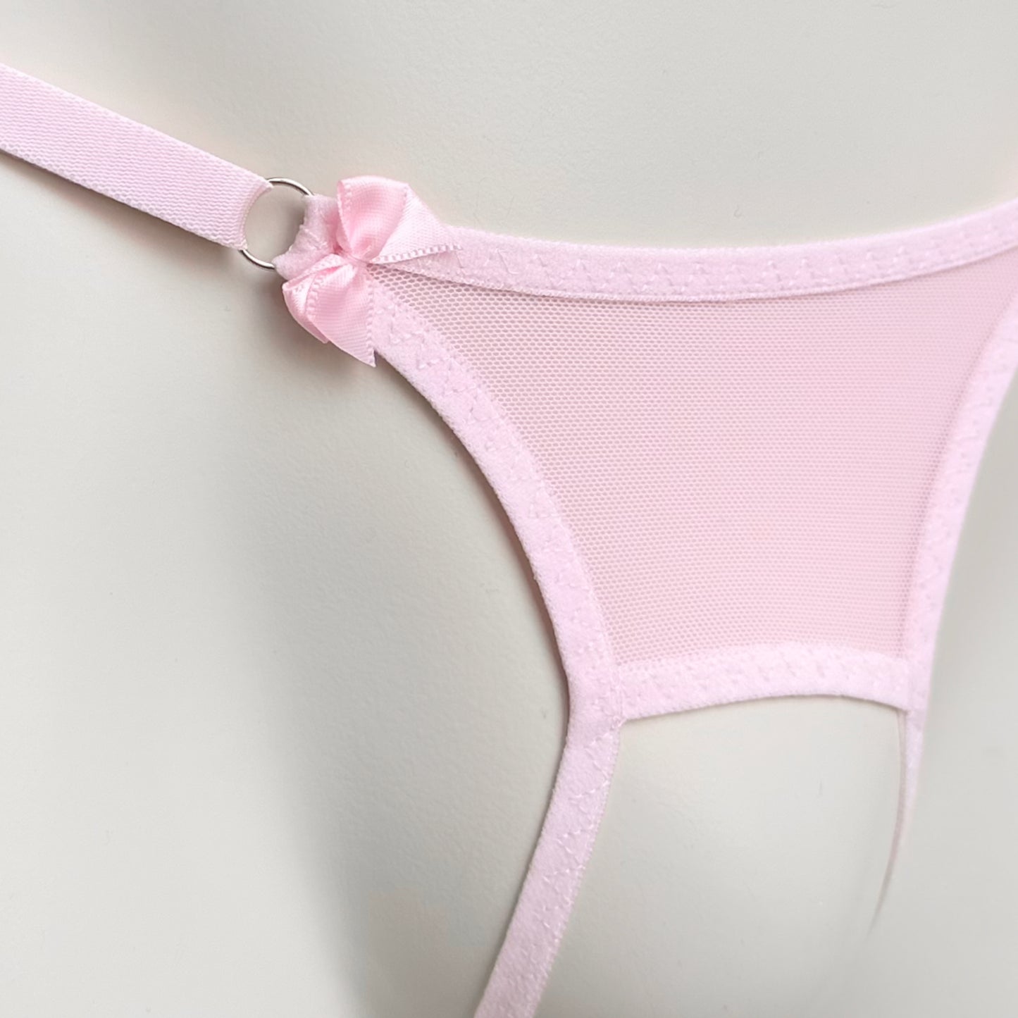 Crotchless Mesh Thong With Bows (Pink)