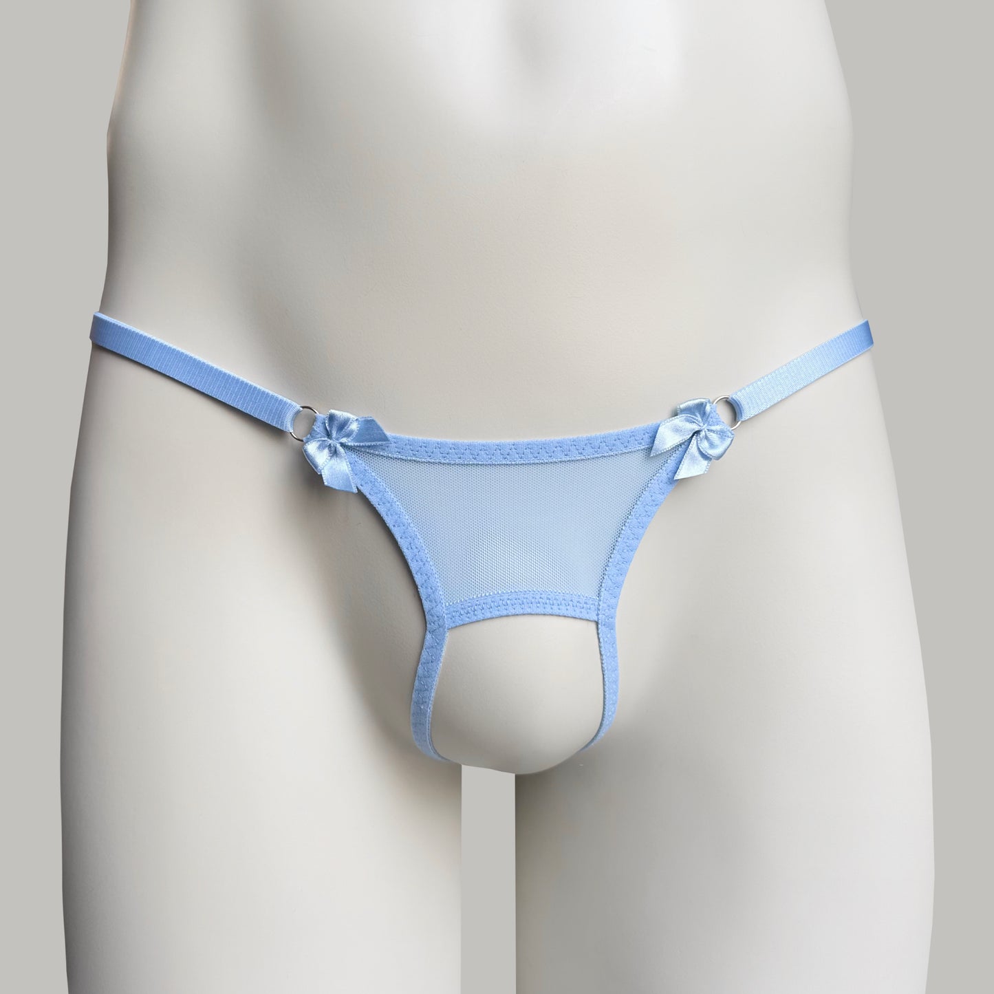 Crotchless Mesh Thong With Bows (Sky Blue)