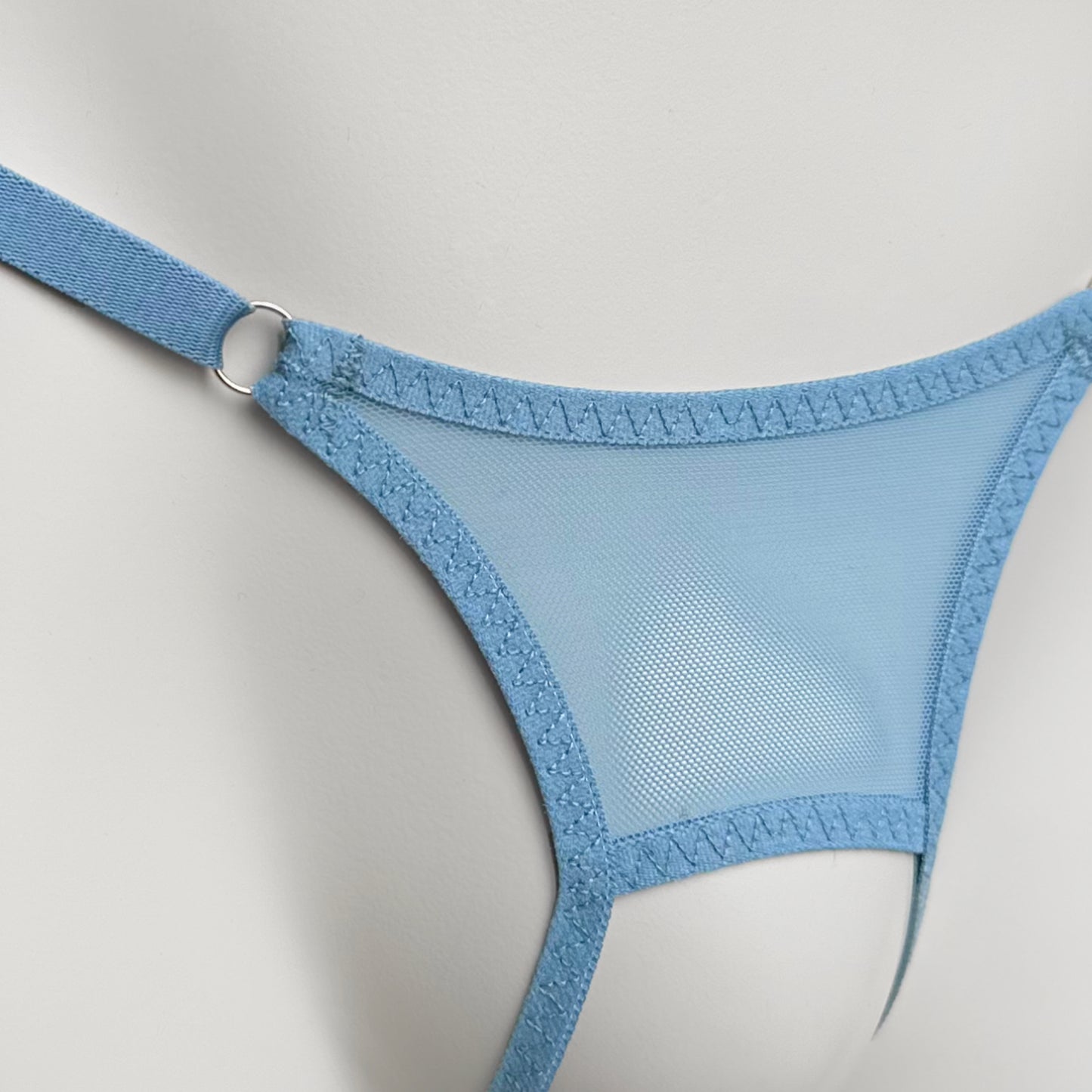 Crotchless Mesh Thong (Dusty Blue)