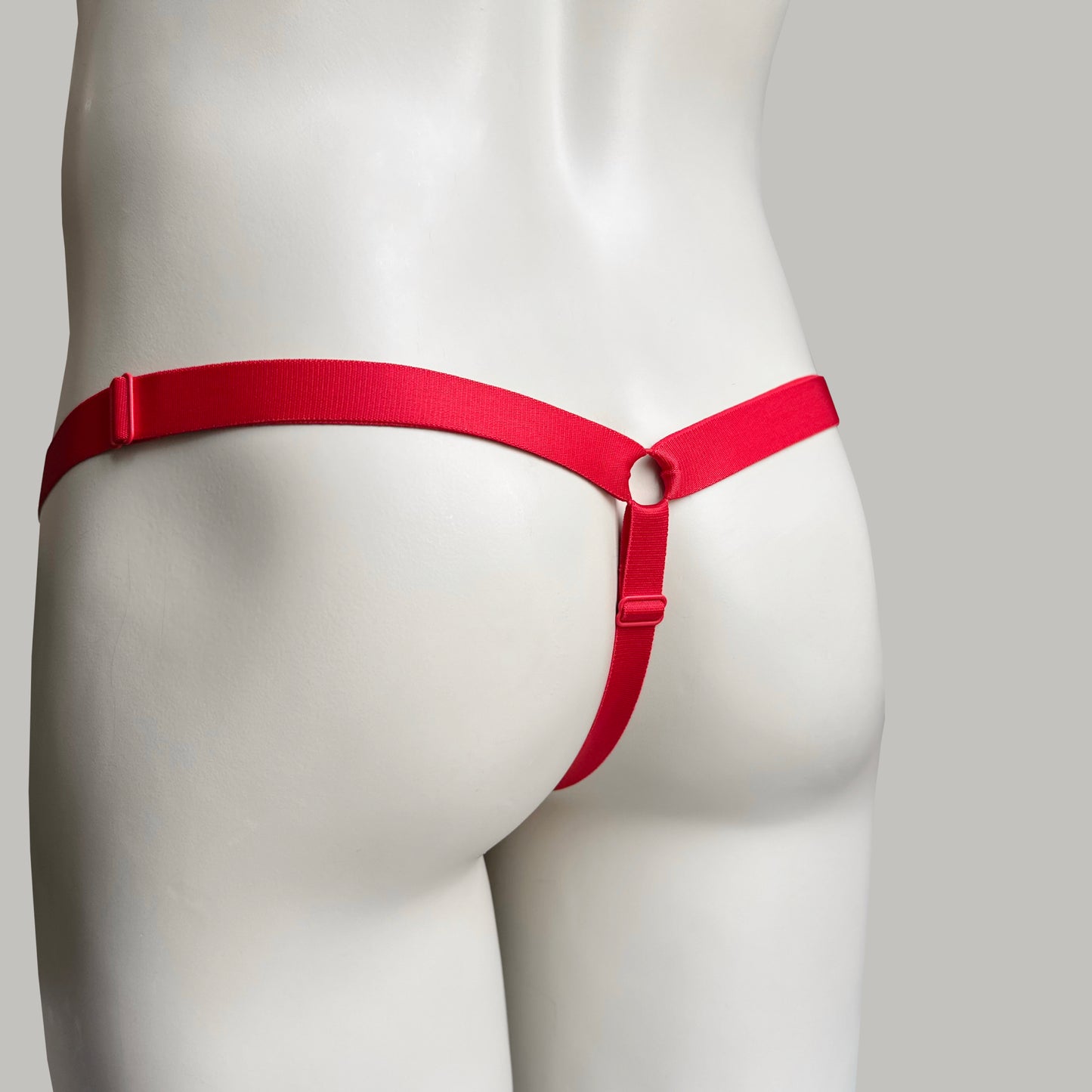 Monochrome Three Straps Chastity Cage Support Belt Red
