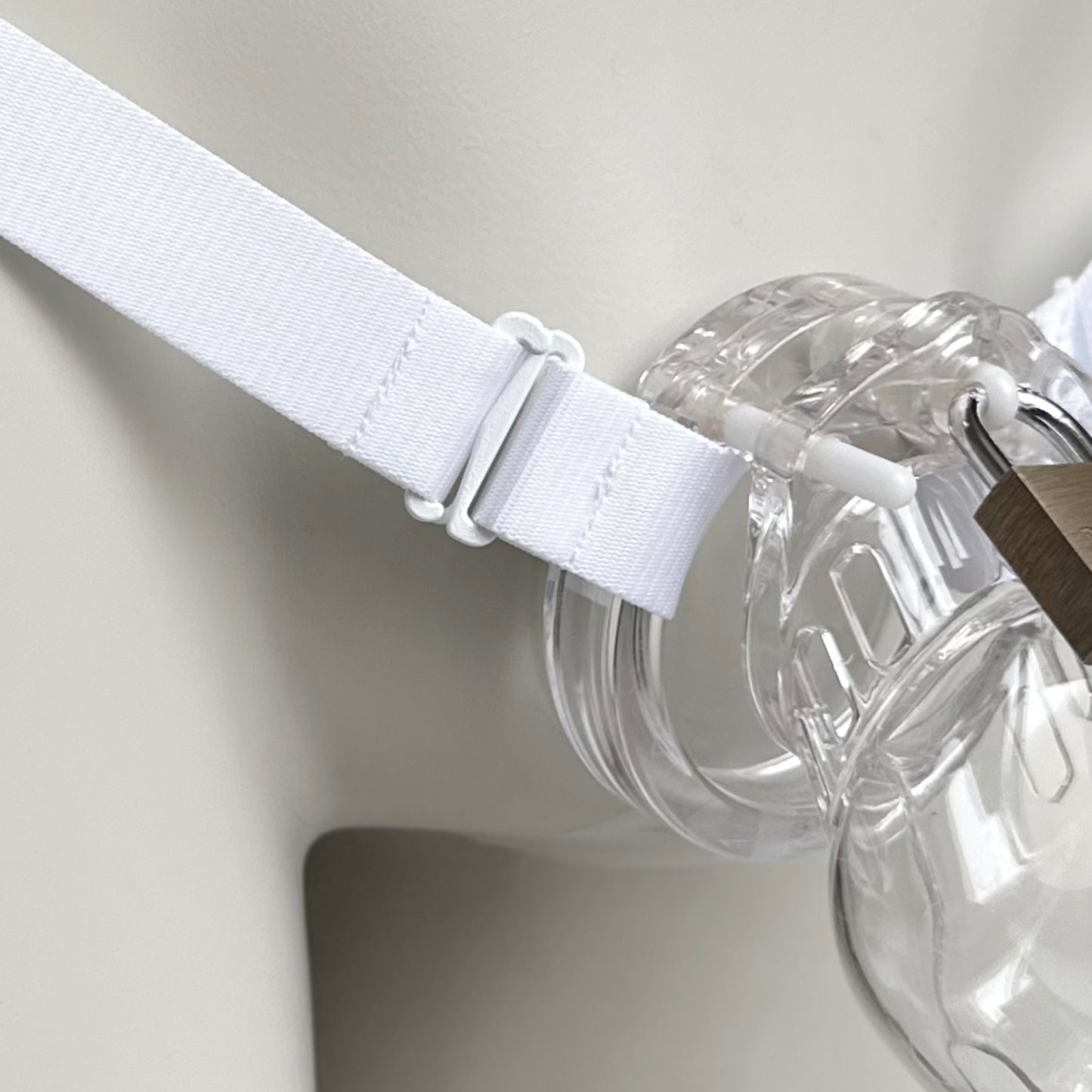 Monochrome Two Straps Chastity Cage Belt White