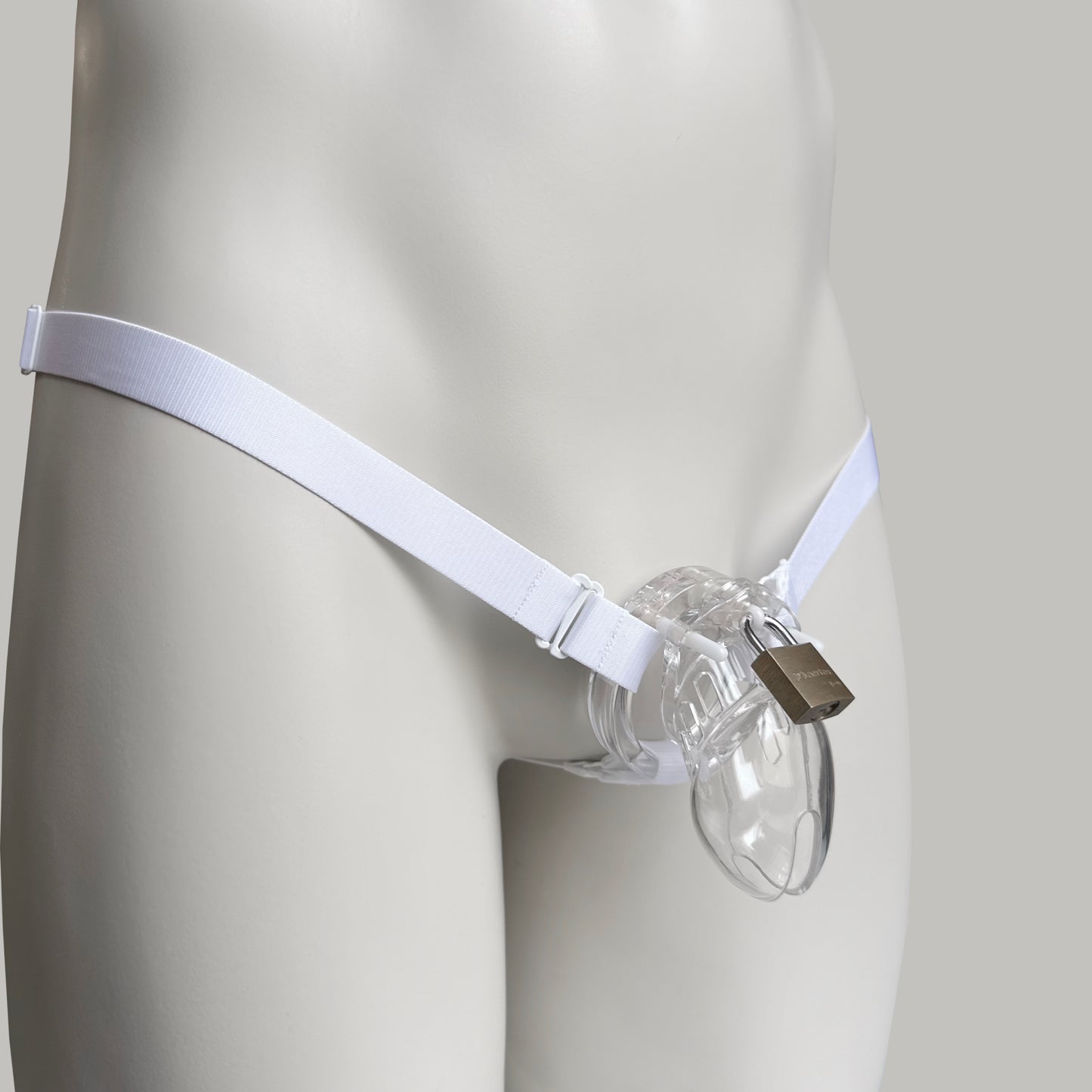 Monochrome Three Straps Chastity Cage Support Belt (White)
