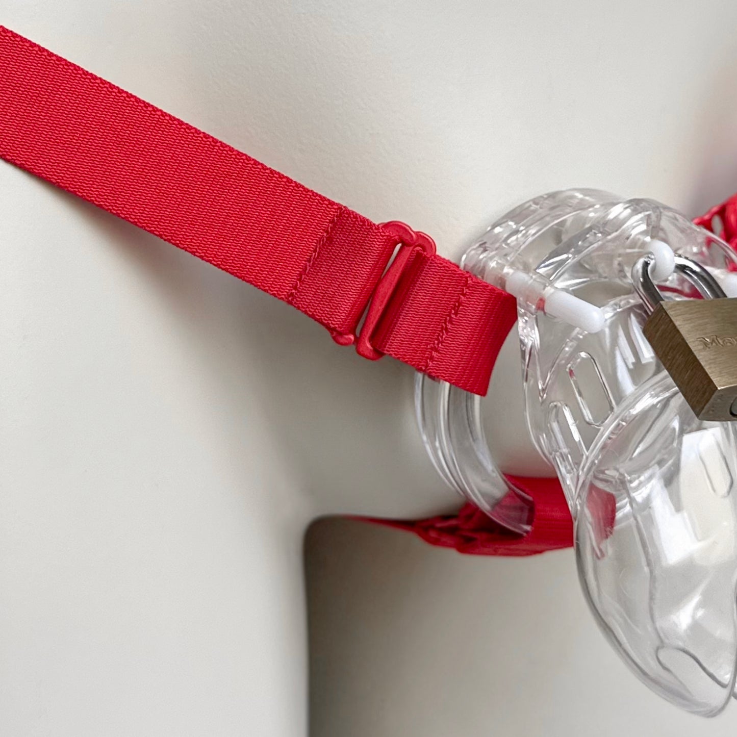 Monochrome Three Straps Chastity Cage Support Belt Red