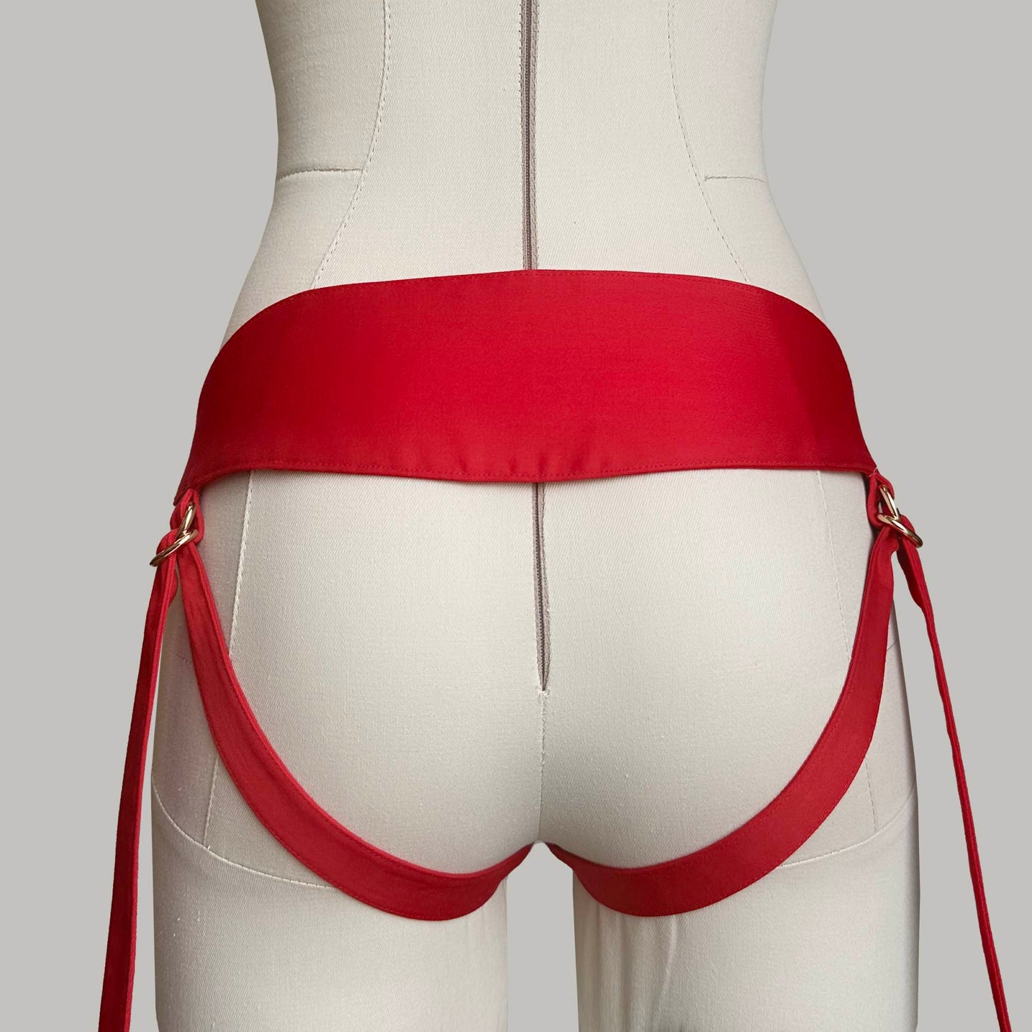 Classic Velcro Mid Rise Strap On Harness Red