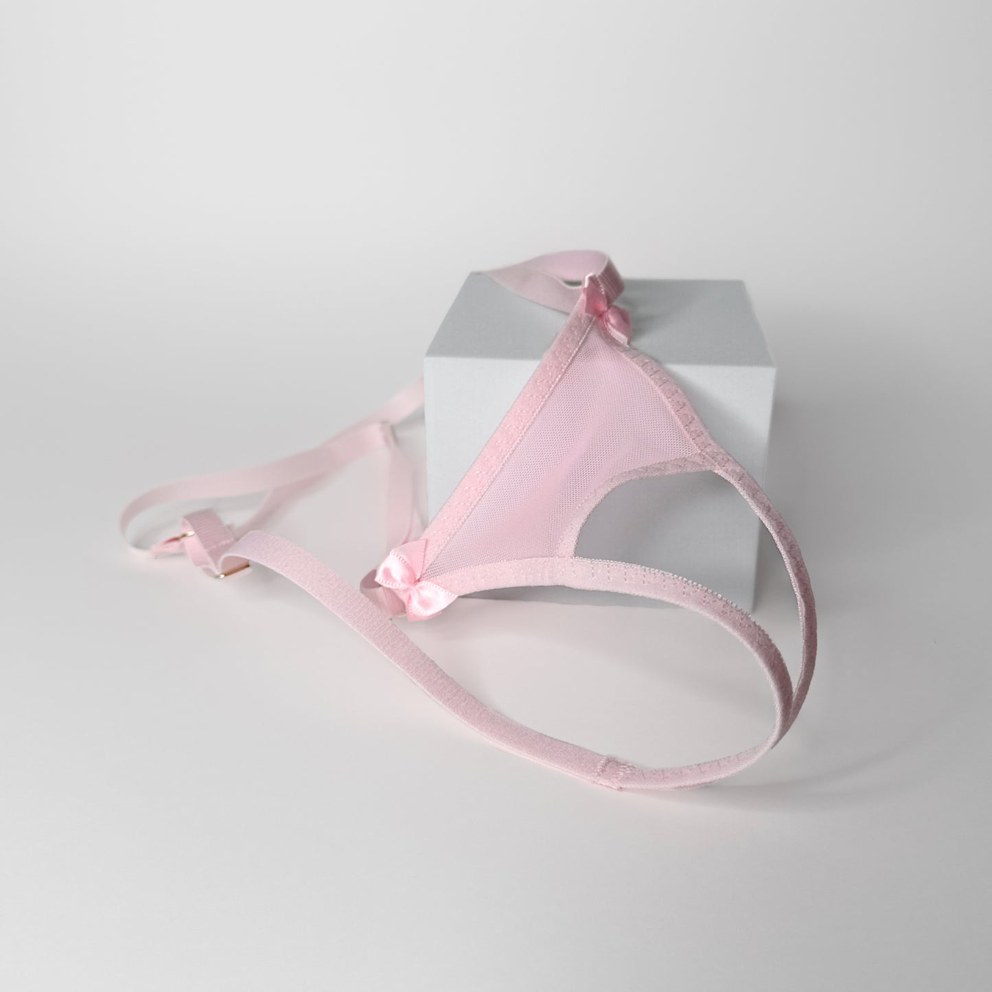 Crotchless Mesh Thong With Bows (Pink)