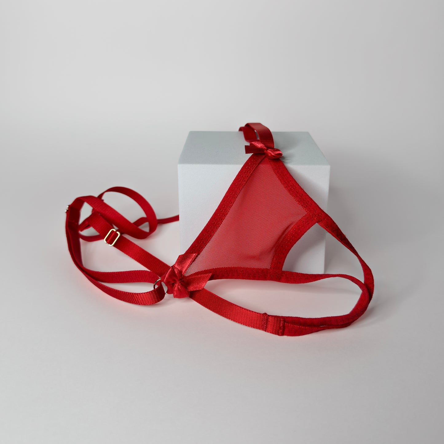Crotchless Mesh Thong With Bows (Red)