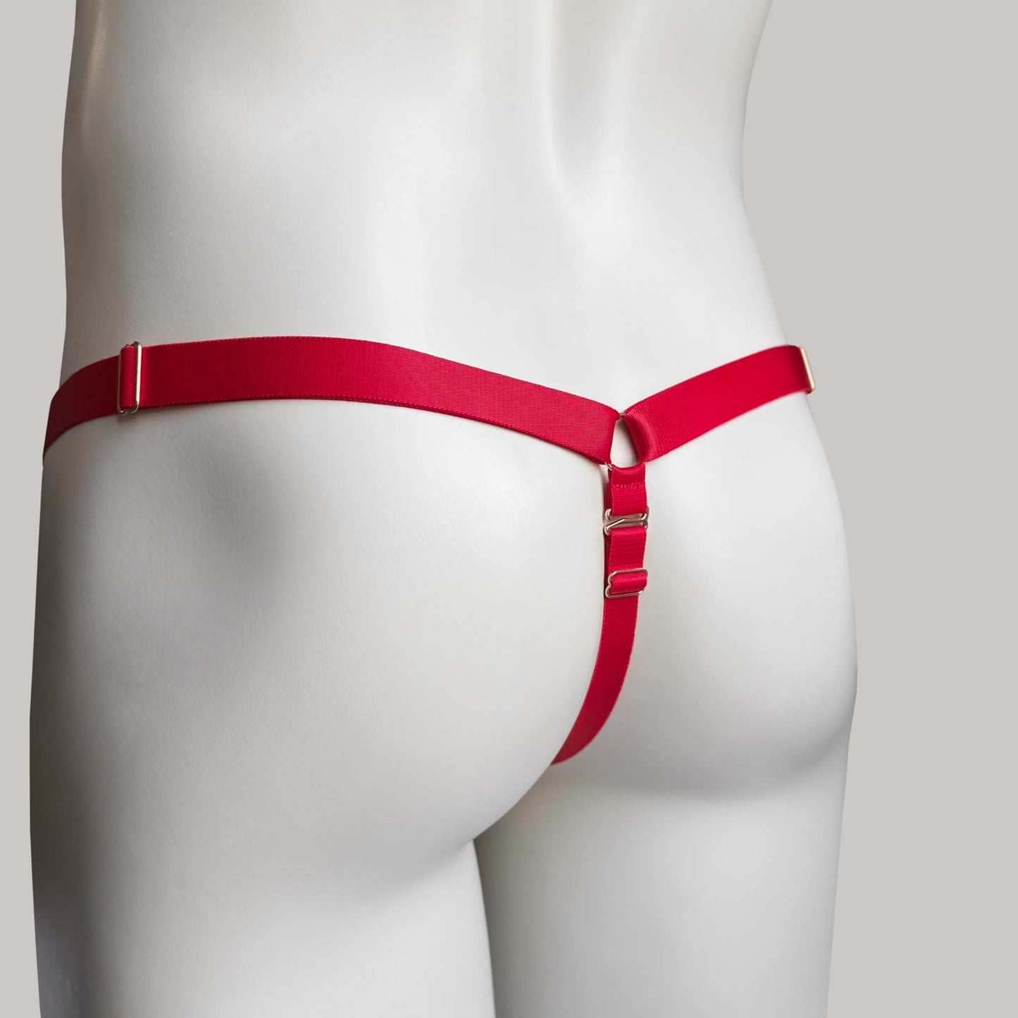 Male Bow Three Straps Chastity Cage Support Belt Red