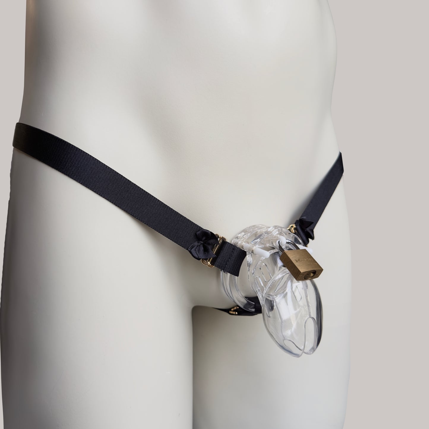 Male Sissy Three Straps Chastity Cage Support Belt Black