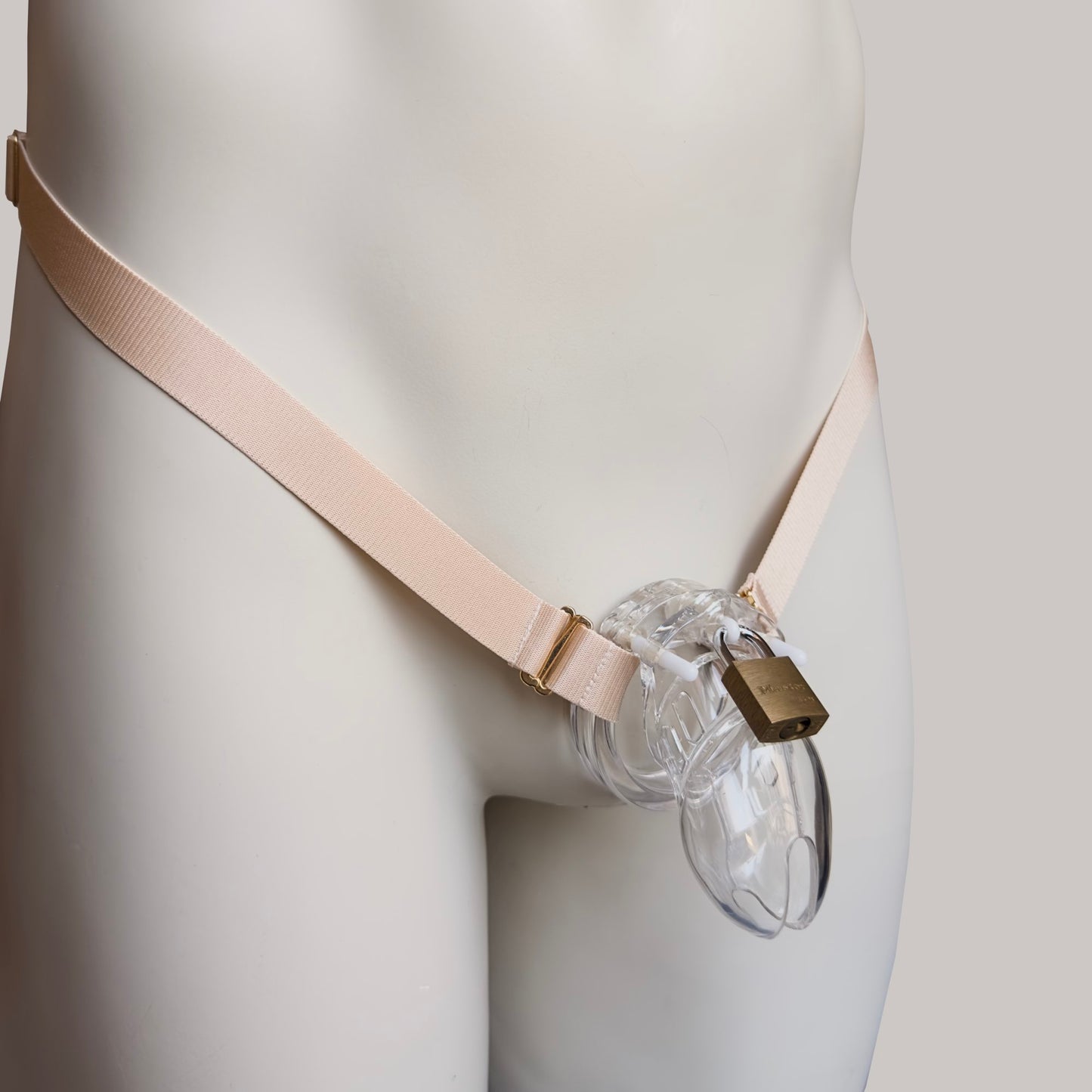 Male Two Straps Chastity Cage Belt Beige