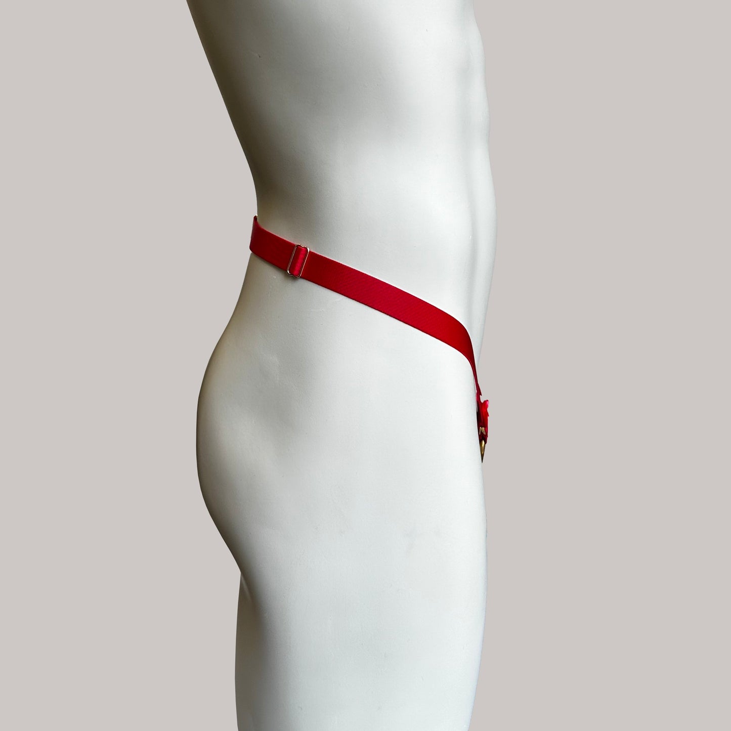 Male Two Straps Bow Chastity Cage Belt Red
