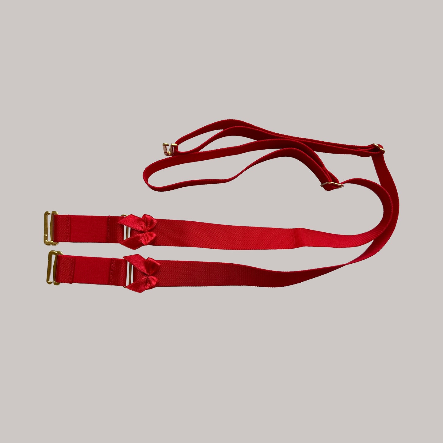 Male Two Straps Bow Chastity Cage Belt Red