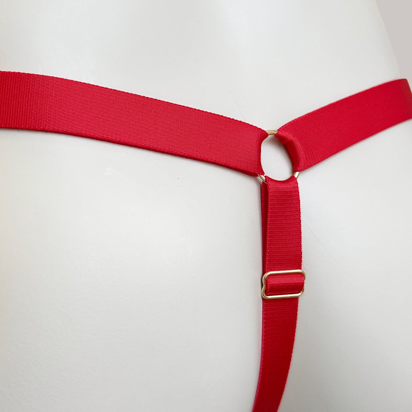 Male Bow Three Straps Chastity Cage Support Belt Red