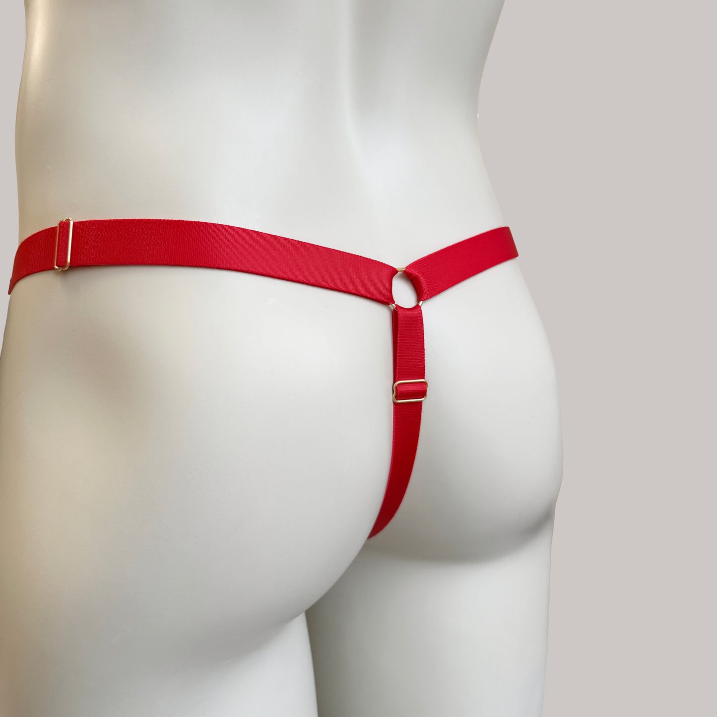Male Bow Three Straps Chastity Cage Support Belt Red