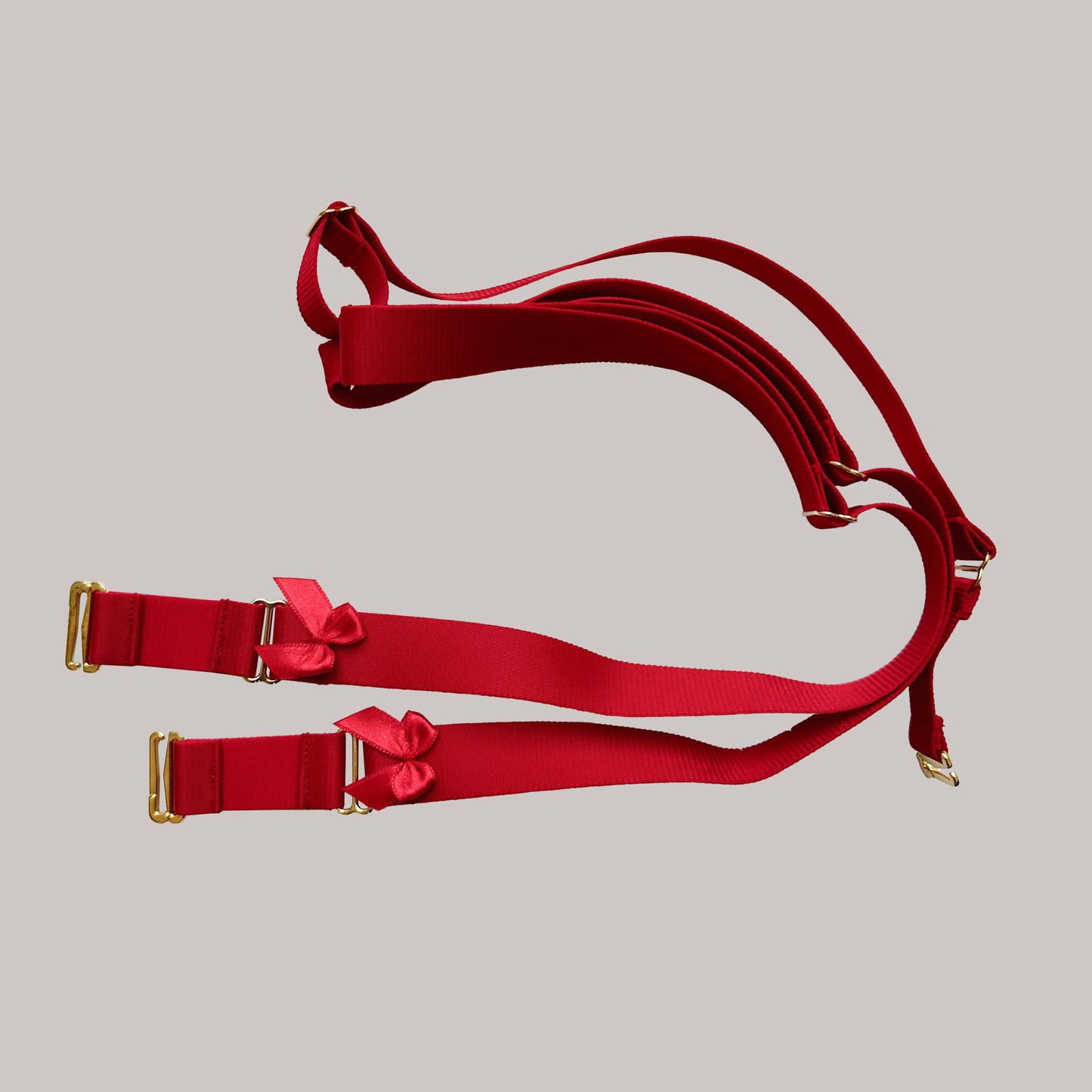 Male Bow Three Straps Chastity Cage Support Belt Red