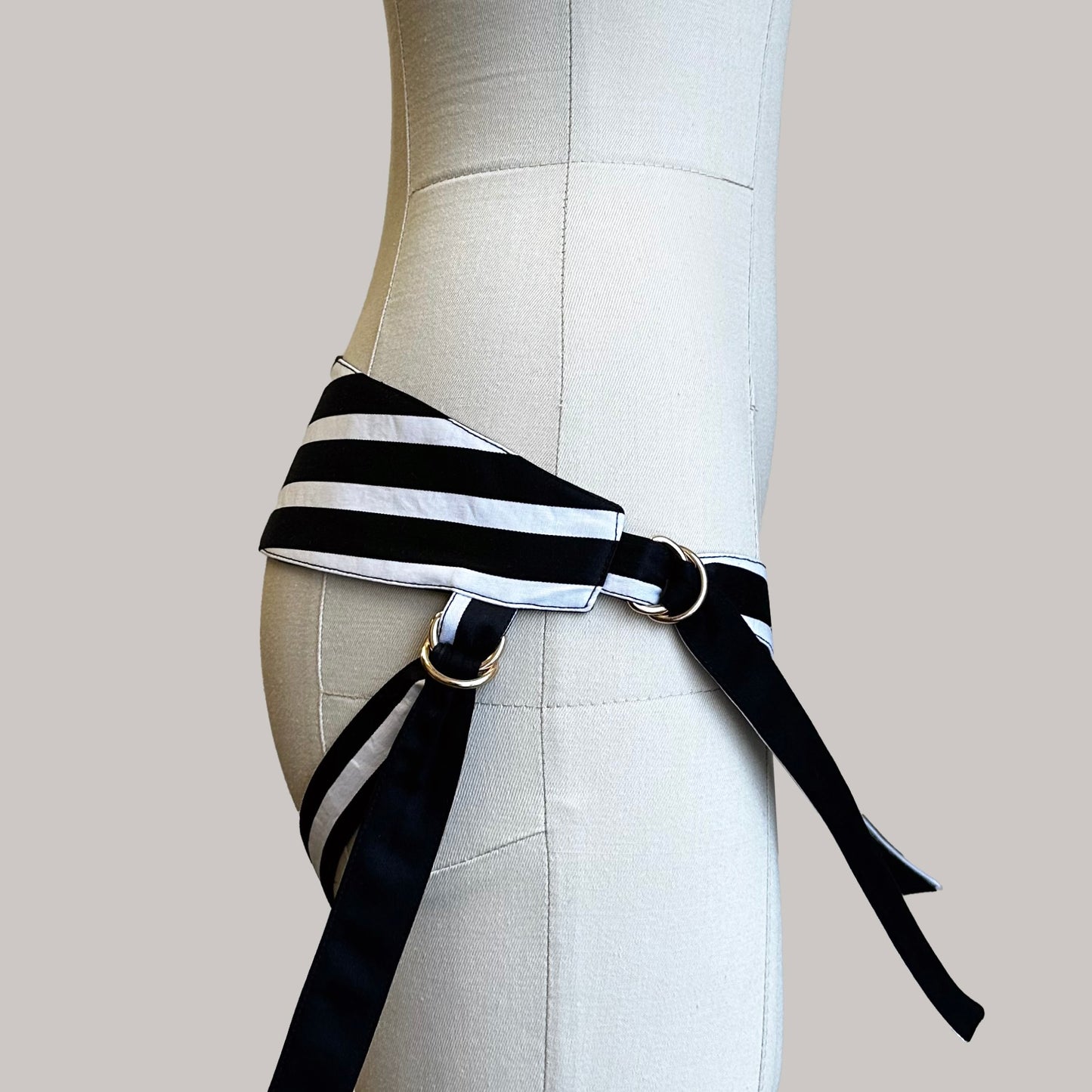 Classic Two Sides Striped Velcro Mid Rise Strap-On Harness Black