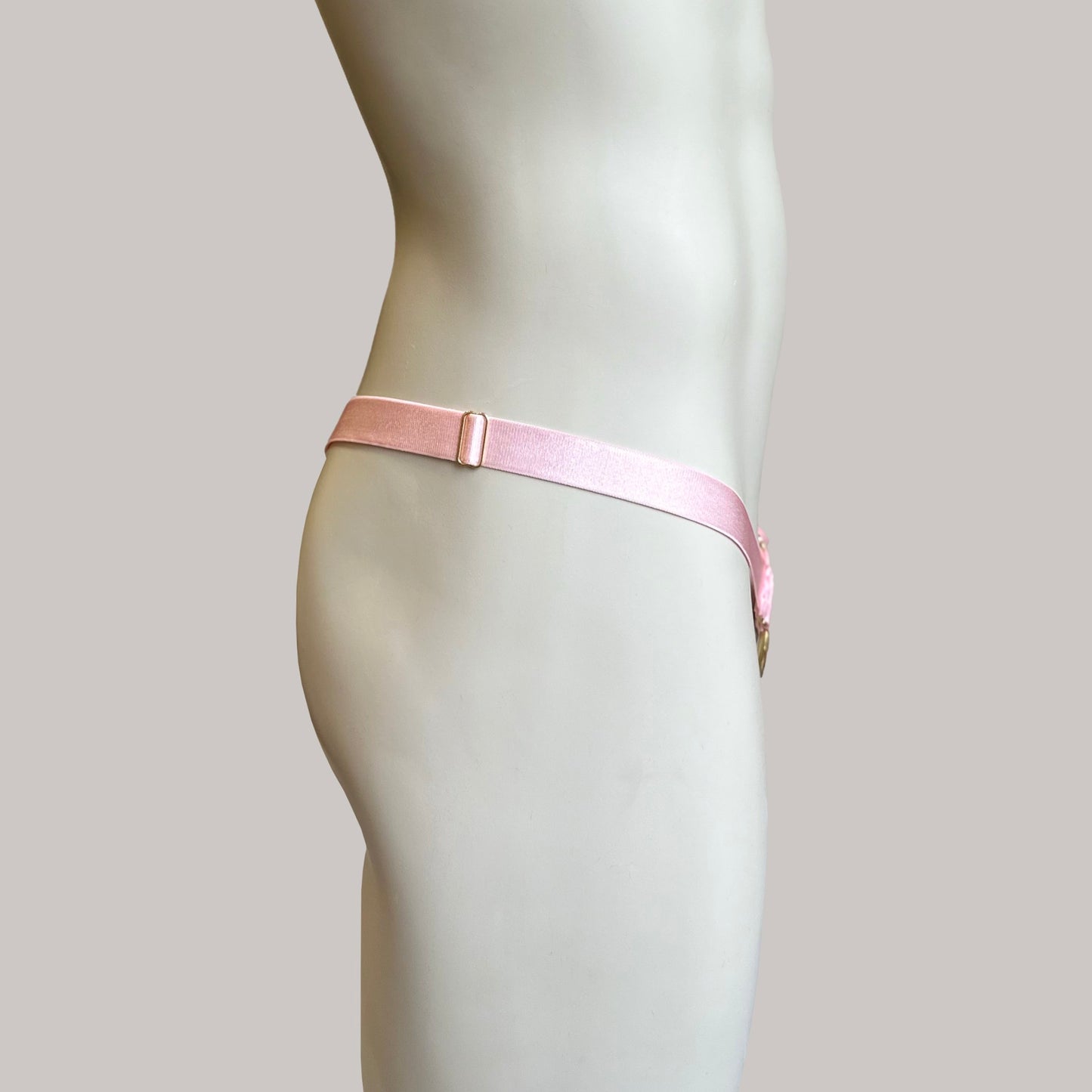 Male Bow Three Straps Chastity Cage Support Belt Pink