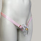 Male Three Straps Thong Chastity Cage Holder Pink