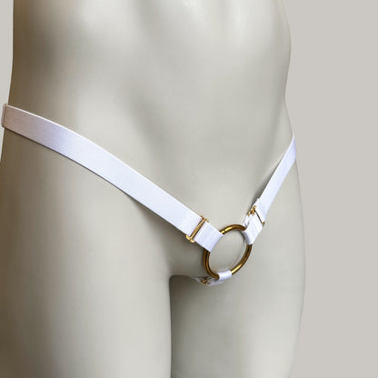 Male Three Straps Chastity Cage Support Belt White