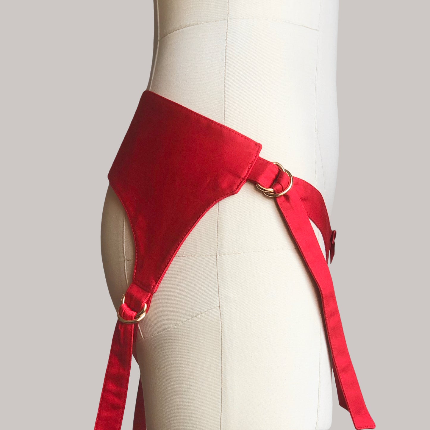 Saddle Velcro Mid Rise Strap On Harness (Red)