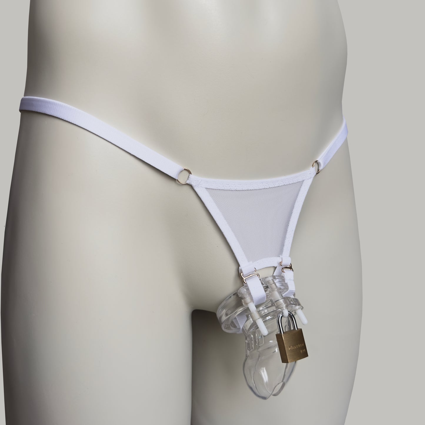 Male Mesh Chastity Cage Support Thong (White)