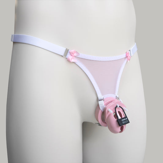 Mesh Support Slip Briefs For Chastity Cage (French Maid Pink)