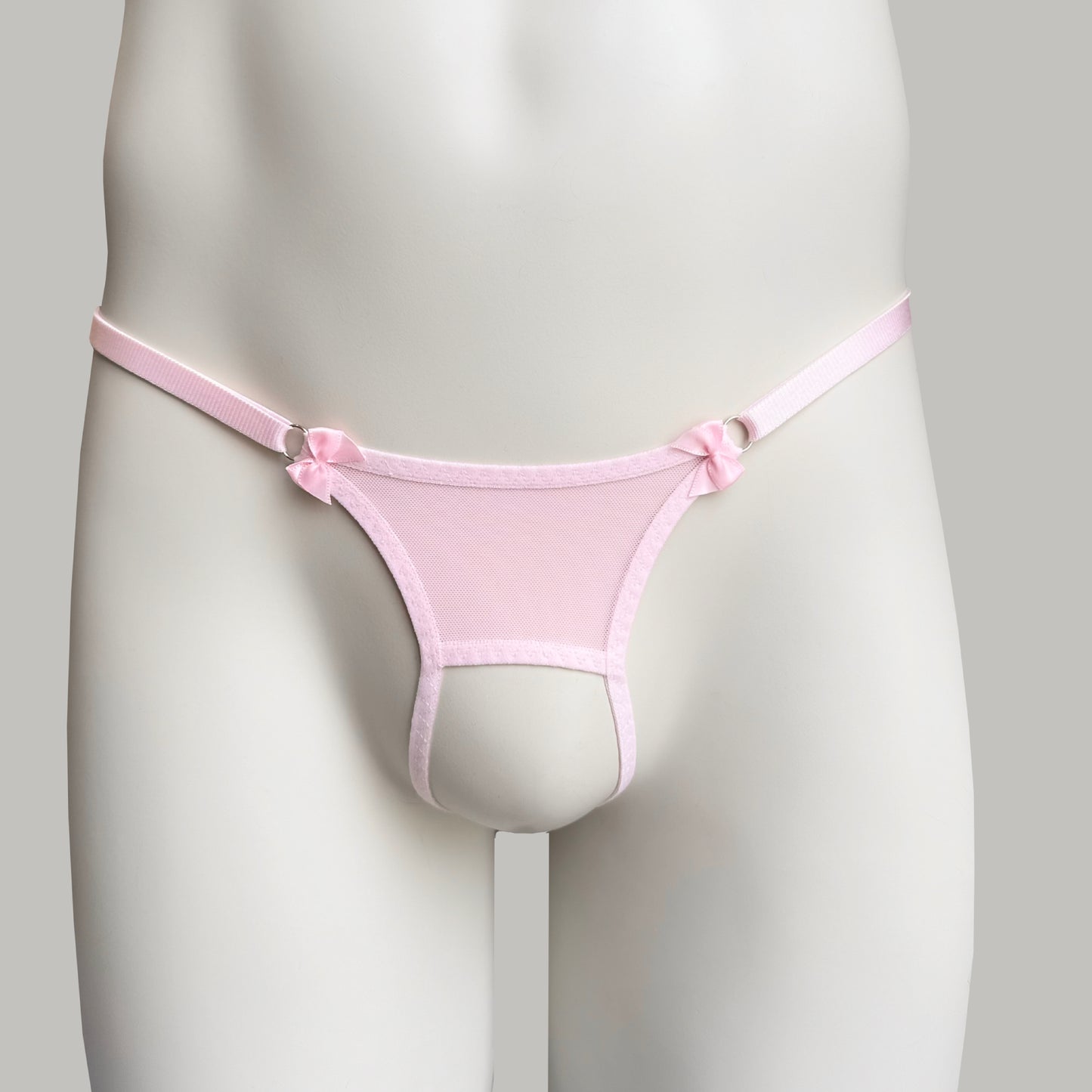 Crotchless Mesh Thong With Bows (Pink)