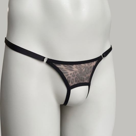 Crotchless Mesh Thong (Animal)