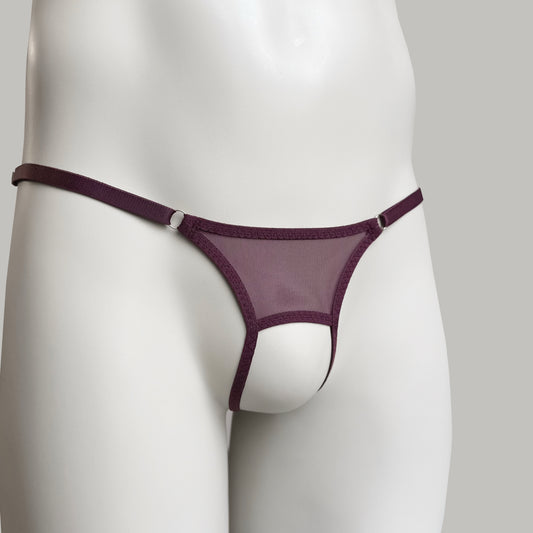 Crotchless Mesh Thong (Burgundy)
