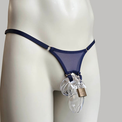 Male Mesh Chastity Cage Support Thong Navy