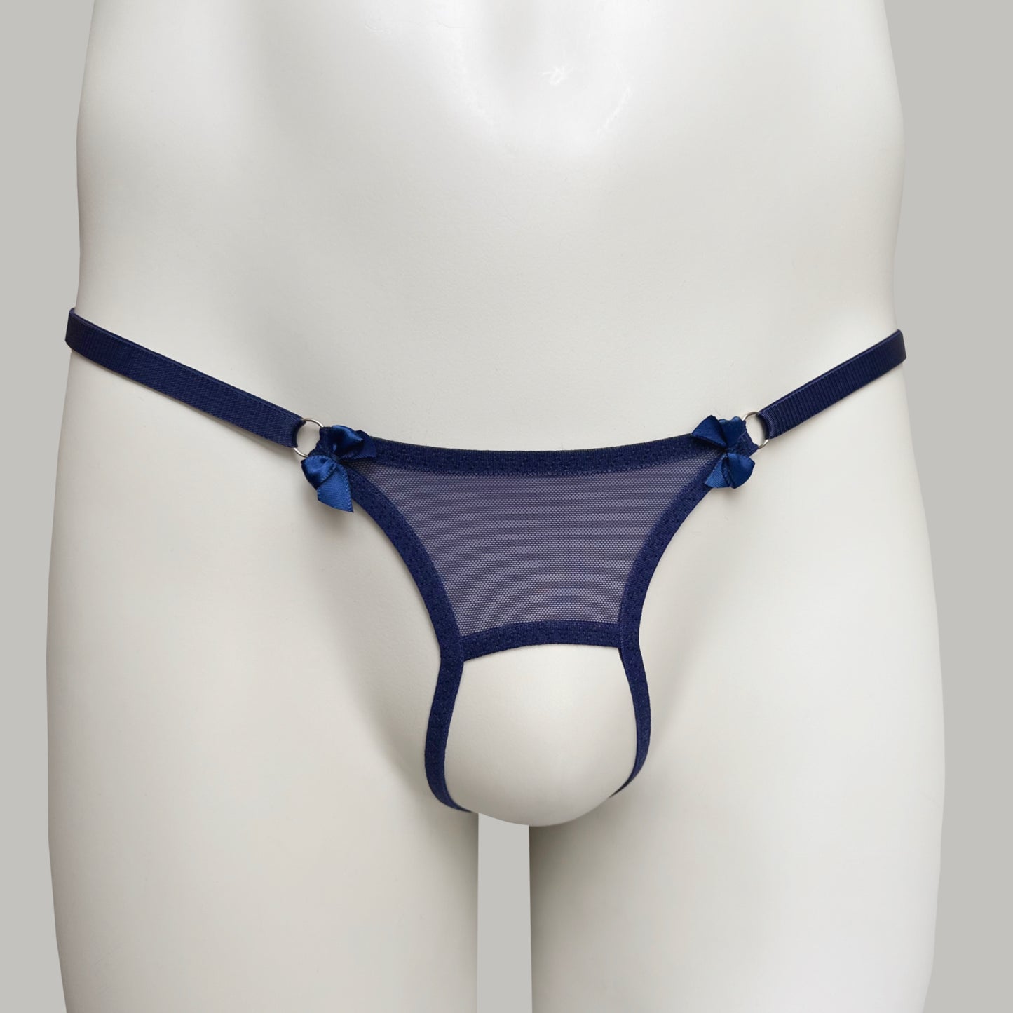 Crotchless Mesh Thong With Bows (Navy)