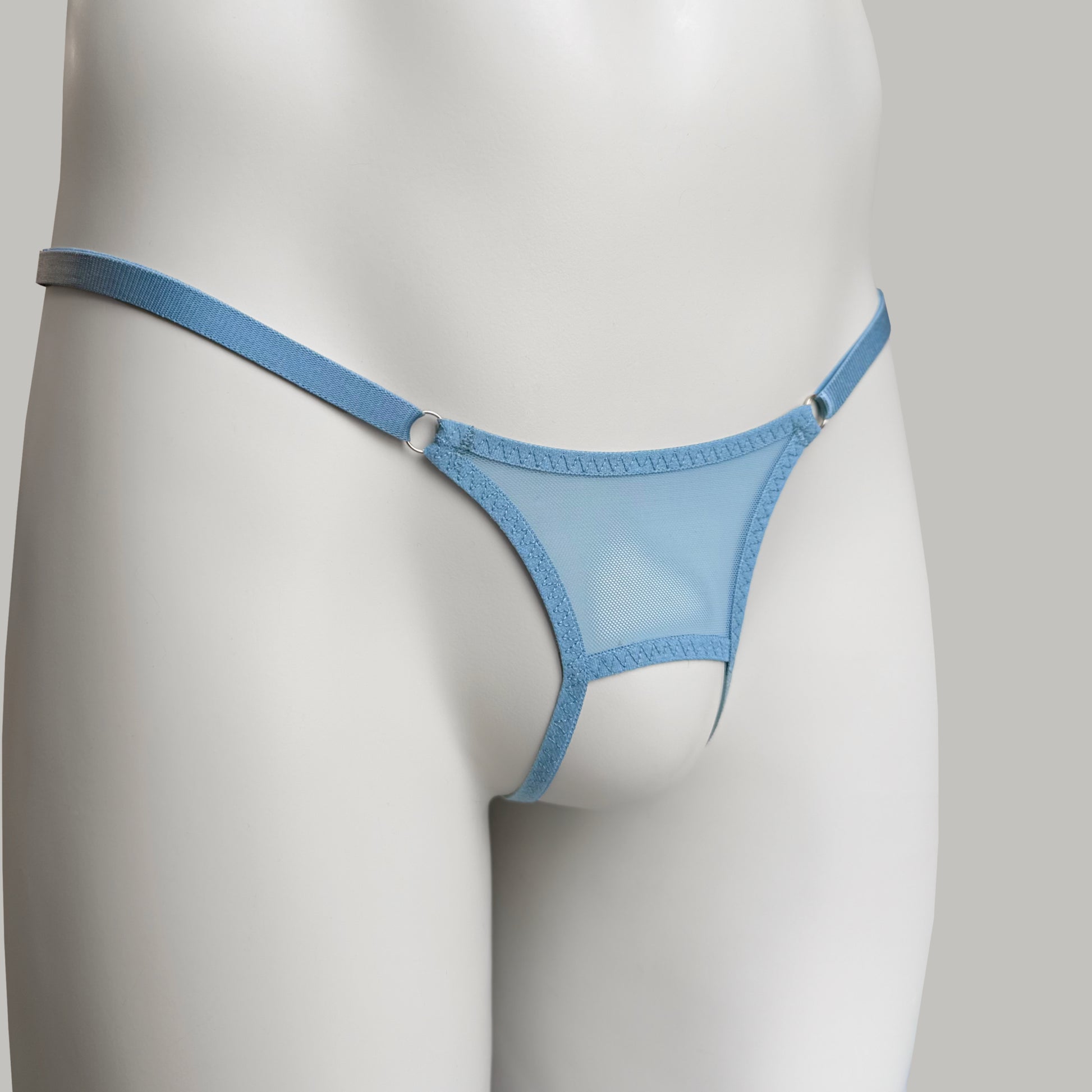 Crotchless Mesh Thong (Dusty Blue)