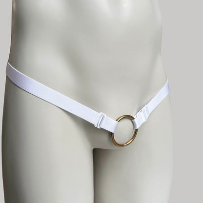 Monochrome Two Straps Chastity Cage Belt White