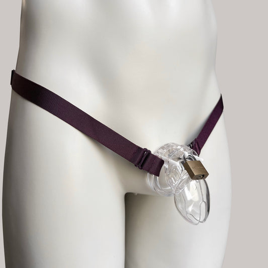 Monochrome Two Straps Chastity Cage Belt Burgundy