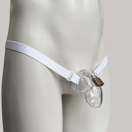 Monochrome Two Straps Chastity Cage Belt White