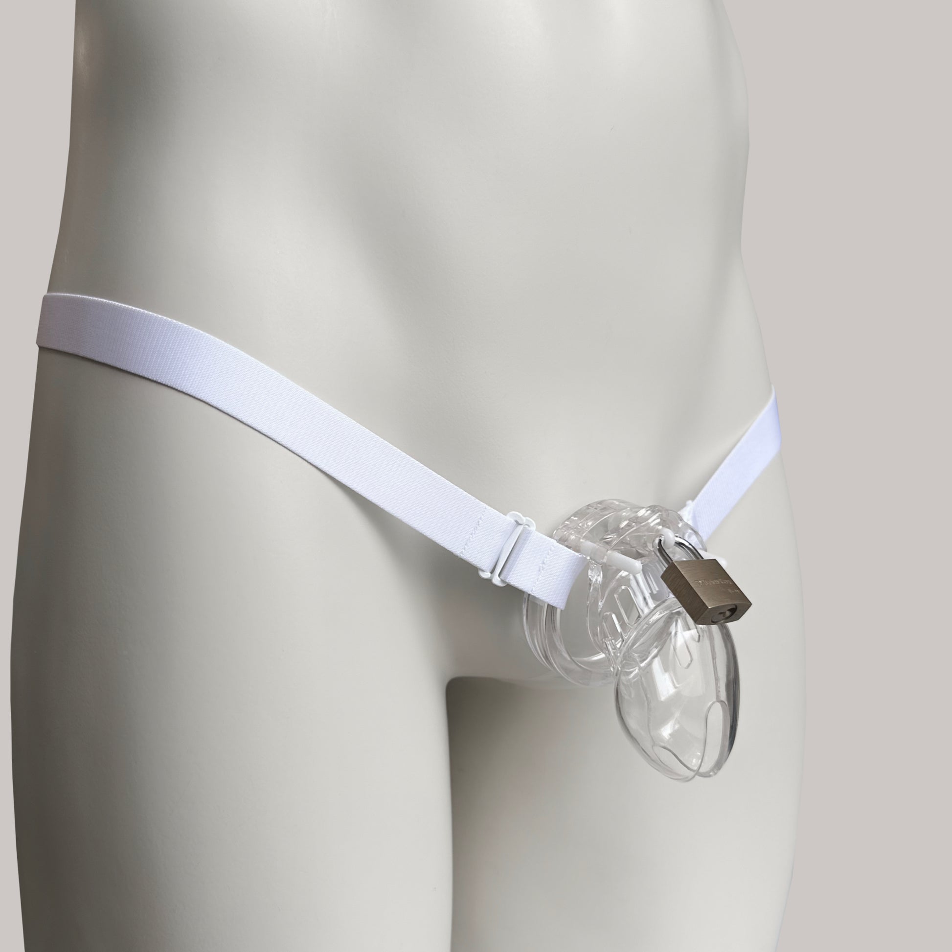 Monochrome Two Straps Chastity Cage Belt (White)