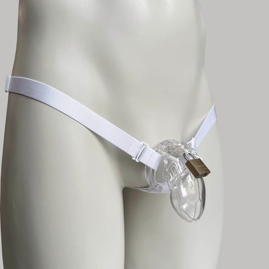 Monochrome Three Straps Chastity Cage Support Belt White