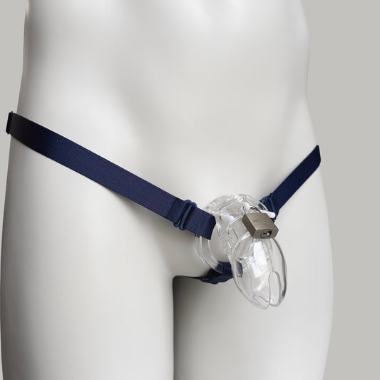 Monochrome Three Straps Chastity Cage Support Belt (Navy)