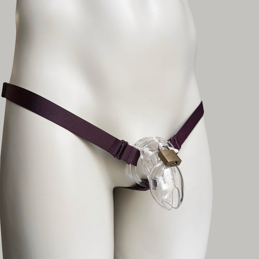 Monochrome Three Straps Chastity Cage Support Belt Burgundy