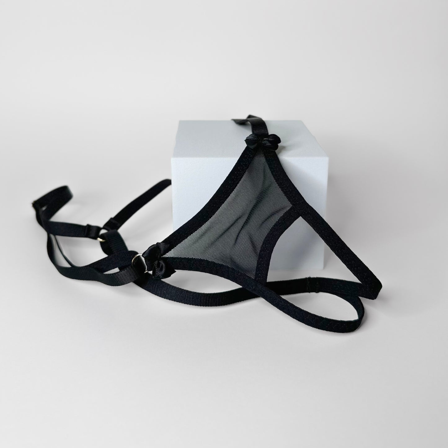 Crotchless Mesh Thong With Bows (Black)