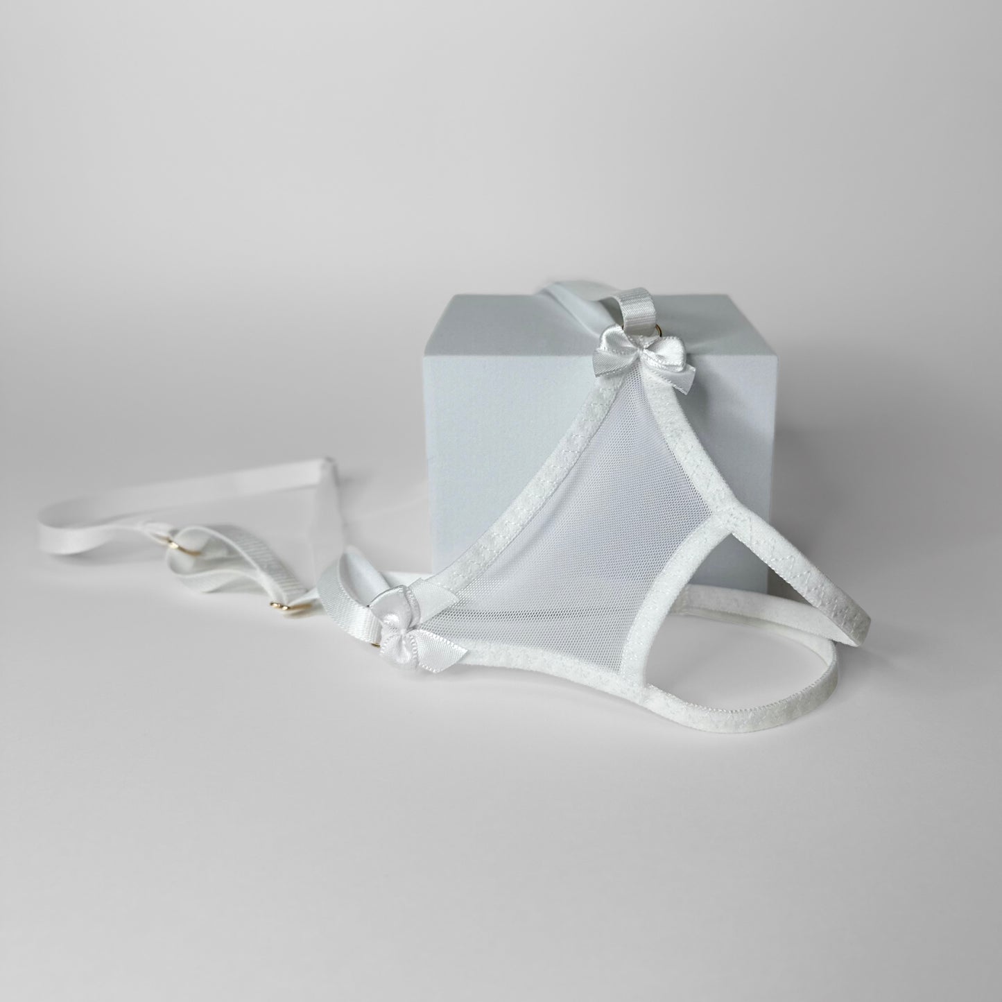Crotchless Mesh Thong With Bows (White)