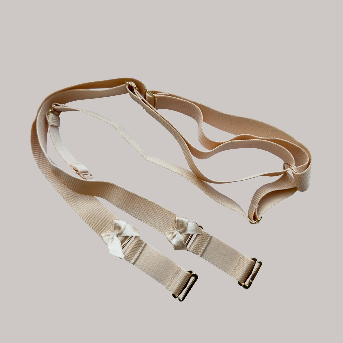 Male Bow Three Straps Chastity Cage Support Belt Beige