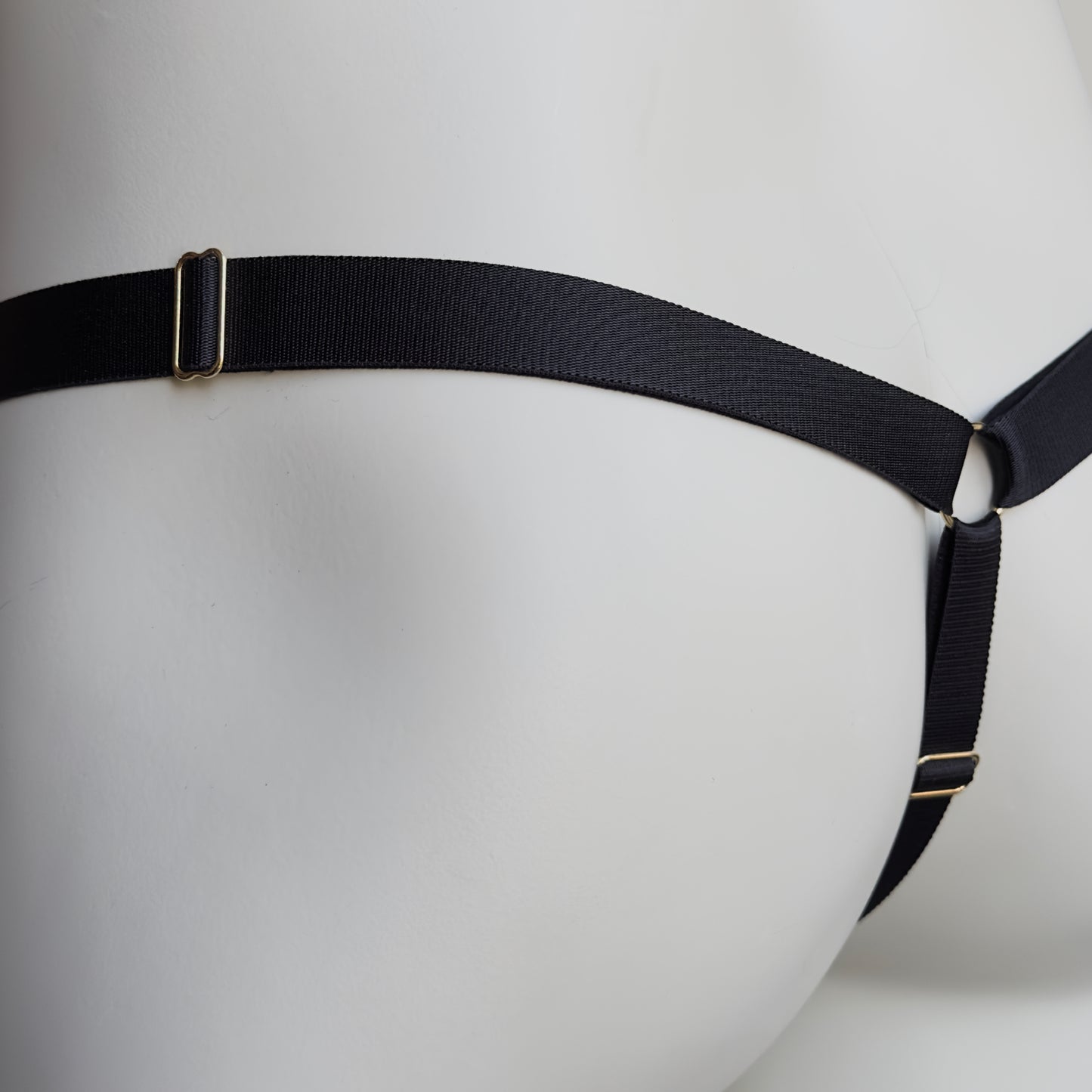 Male Bow Three Straps Chastity Cage Support Belt Black