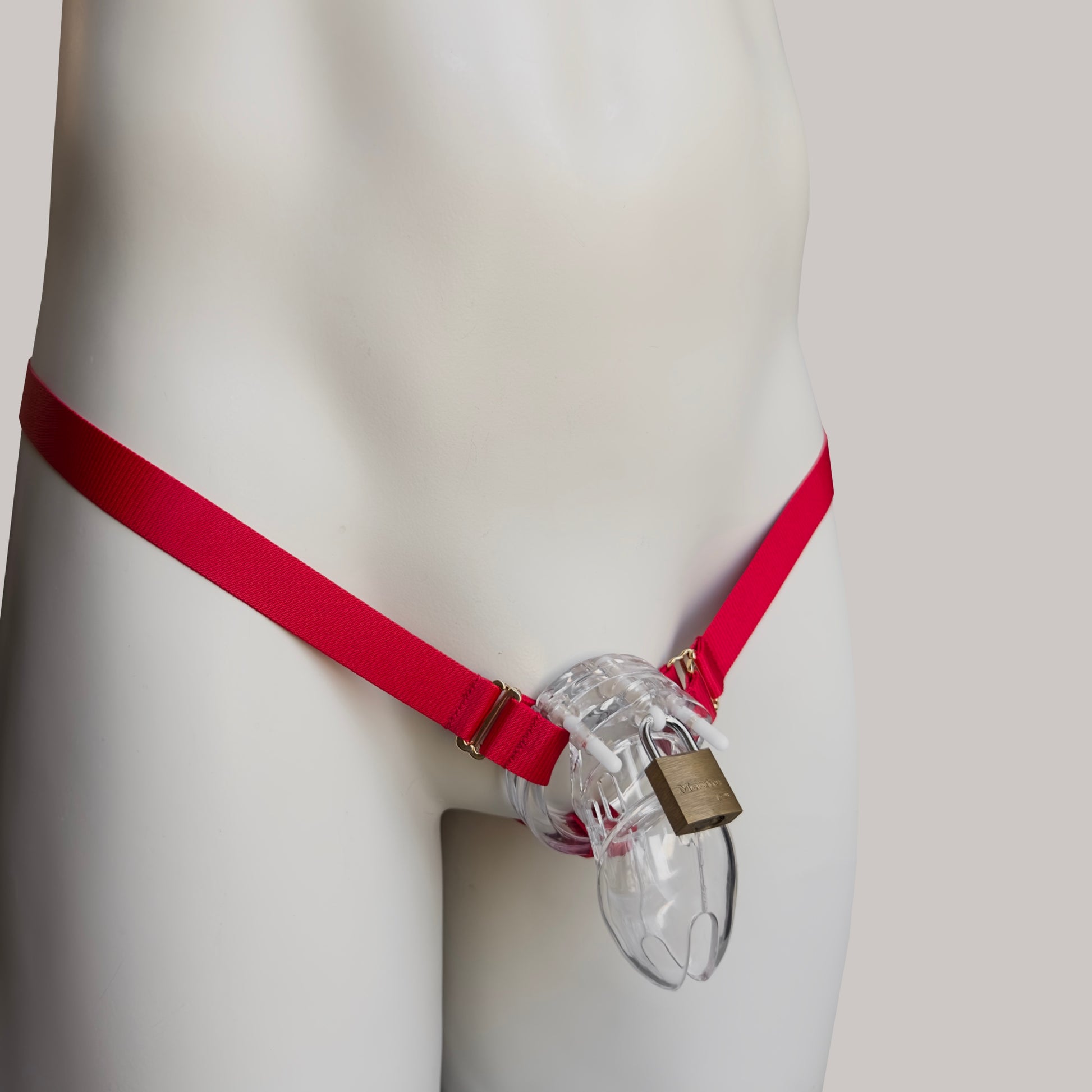 Male Three Strap Thong Chastity Cage Support Belt Red