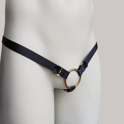 Male Sissy Three Straps Chastity Cage Support Belt Black