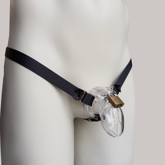Male Sissy Three Straps Chastity Cage Support Belt Black