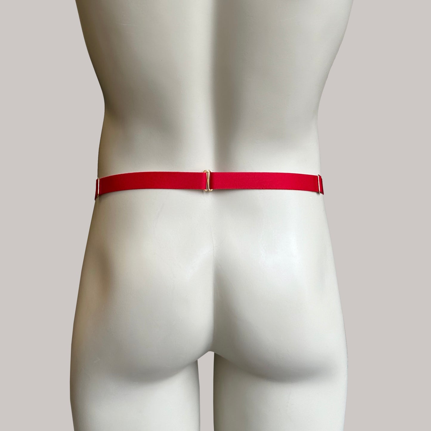 Male Two Straps Chastity Cage Belt Red