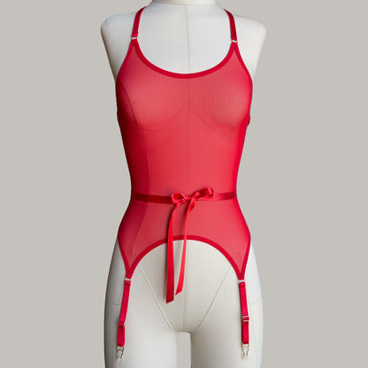 Mesh Basque With Ribbons "Iris" Red